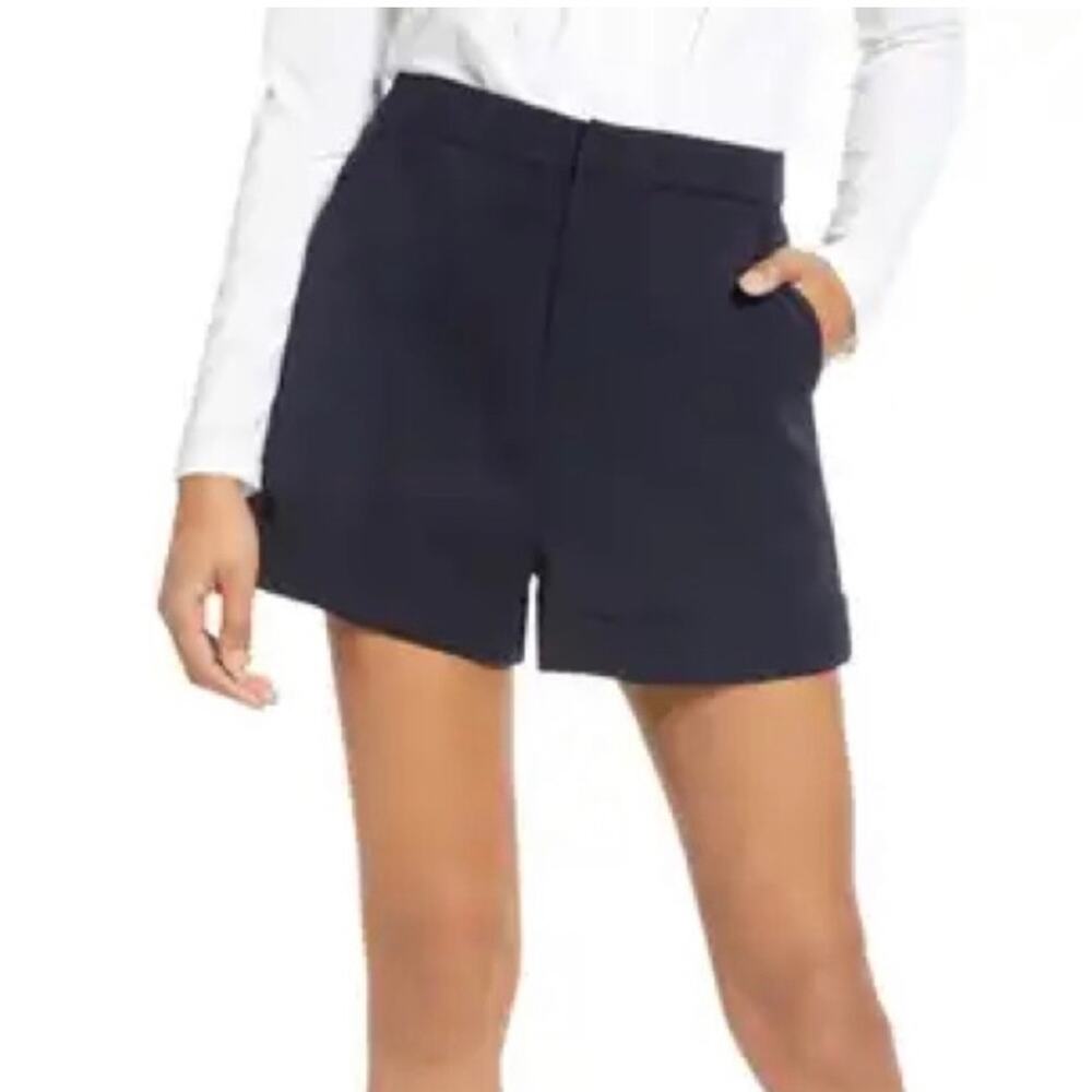 Theory 0 Easy Pull On Shorts Blue Modern Crepe Chino Flat Front Elastic Waist